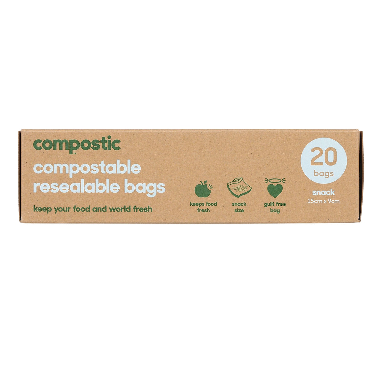Compostic Home Compostable Resealable Bags Snack Size - 20 Pack