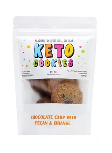 Delicous Low Carb Keto Cookies Chocolate Chip with Pecan & Orange 100g