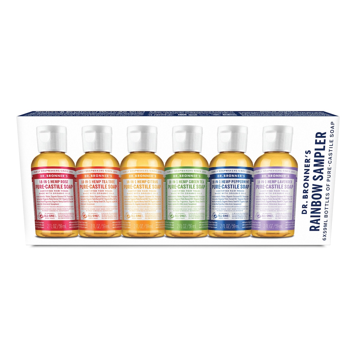 Dr Bronner's Pure Castile Soap Rainbow Sampler Pack 6 x 59ml