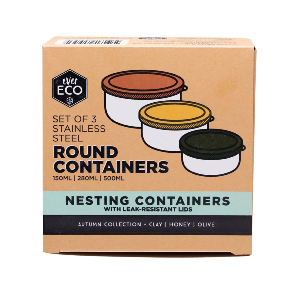 Ever Eco Stainless Steel Round Nesting Containers Autumn Collection 3 Pack