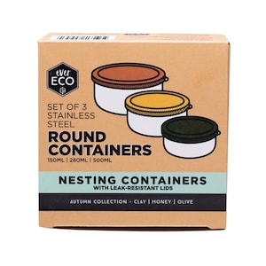Ever Eco Stainless Steel Round Nesting Containers Autumn Collection 3 Pack