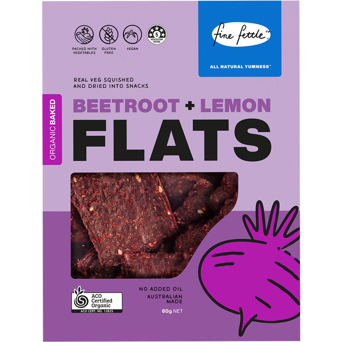 Fine Fettle Foods Organic Beetroot + Lemon Baked Flats 80g