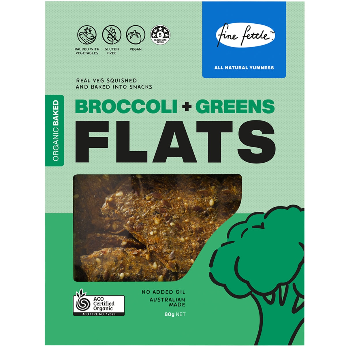 Fine Fettle Foods Organic Broccoli + Greens Baked Flats 80g