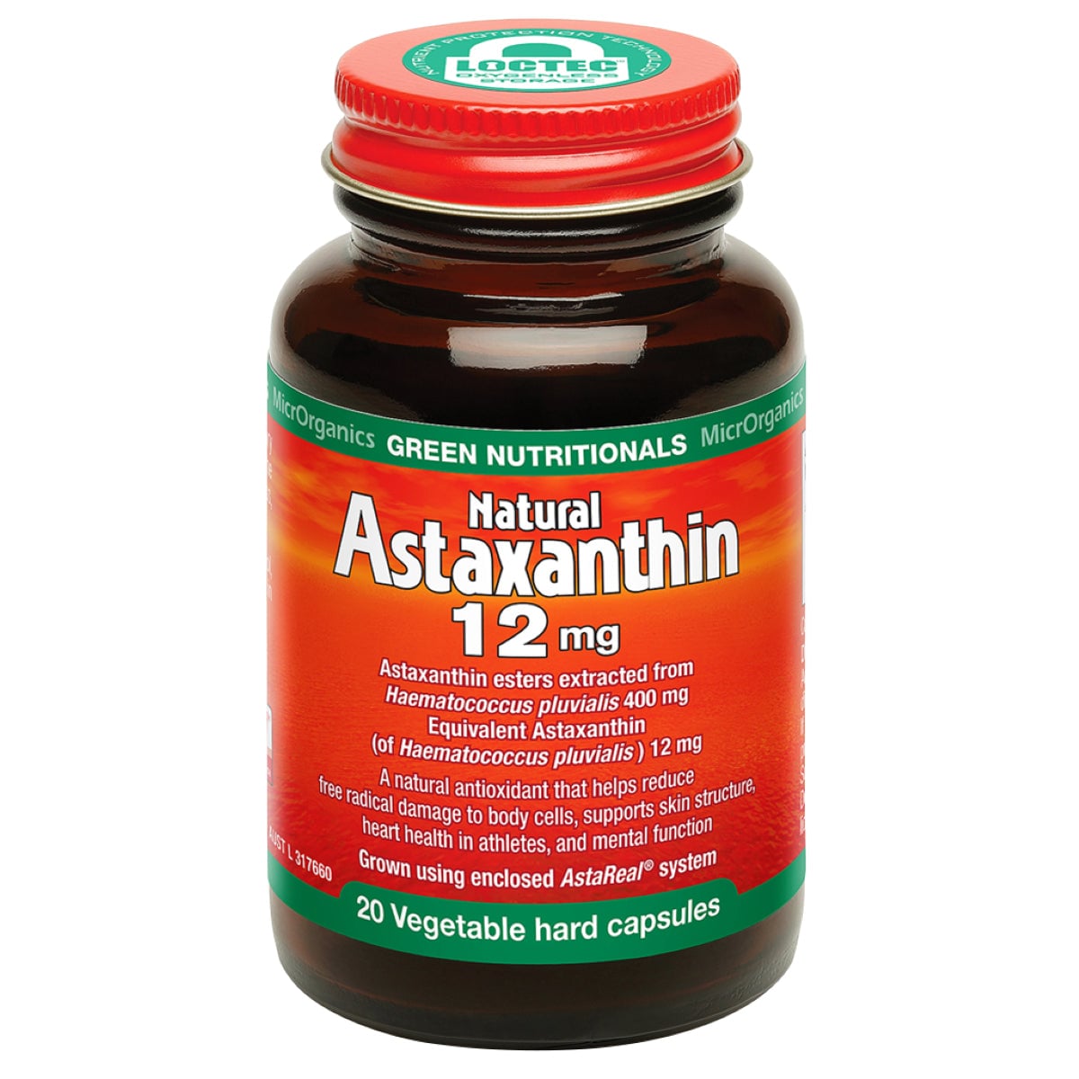 Green Nutritionals Natural Astaxanthin 12mg 20 Vege Capsules