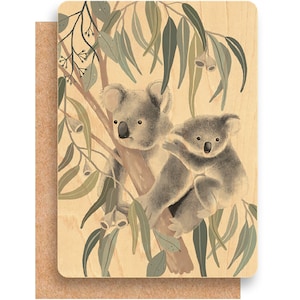 Greenigo Daniella Germain A6 Wood Greeting Card with a premium C6 envelope Koala Cuddles