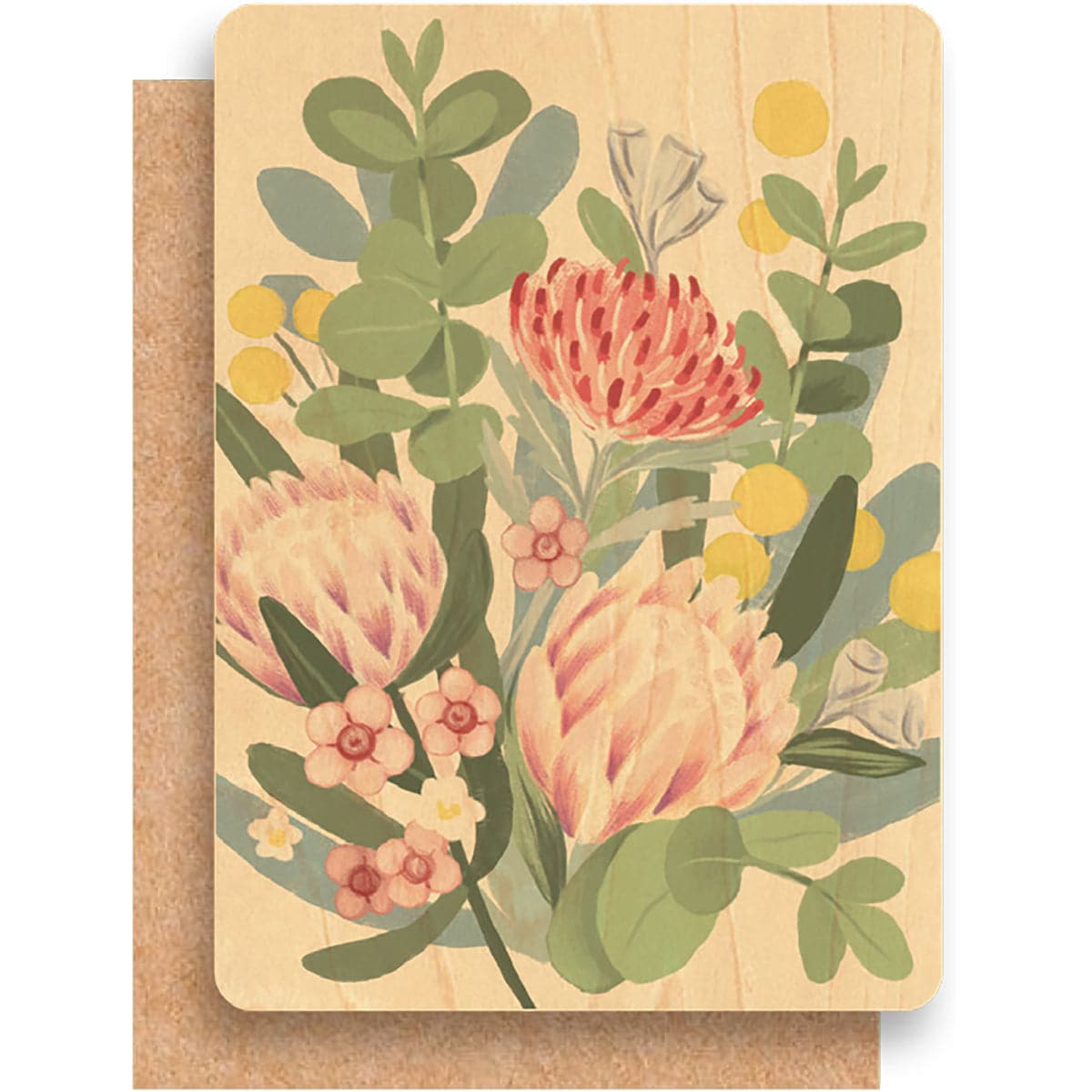 Greenigo Daniella Germain A6 Wood Greeting Card with a premium C6 envelope Native Posy