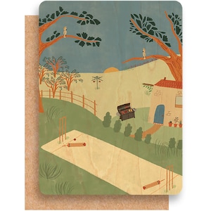 Greenigo Hayle & Shine A6 Wood Greeting Card with a premium C6 envelope Backyard Cricket