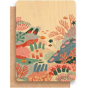 Greenigo Hayle & Shine A6 Wood Greeting Card with a premium C6 envelope Colourful Corals