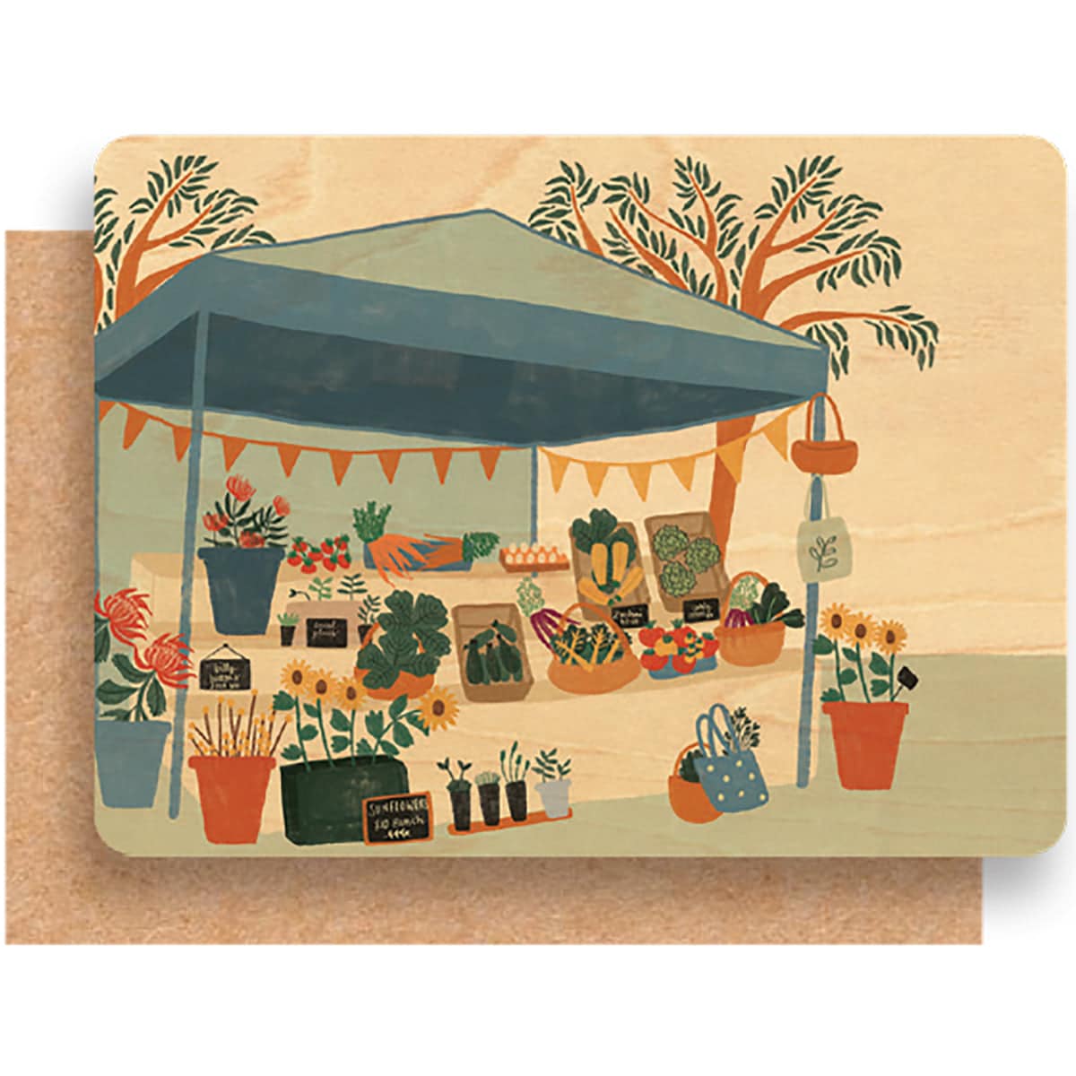 Greenigo Hayle & Shine A6 Wood Greeting Card with a premium C6 envelope Farmers Market