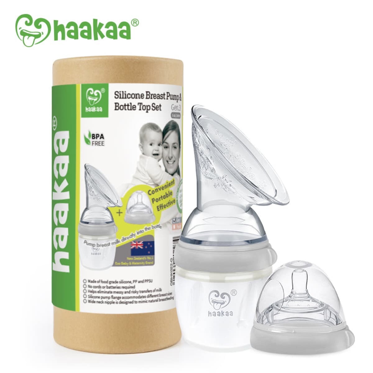 Haakaa Gen 3 Silicone Breast Pump & Bottle Top Set Grey 160ml