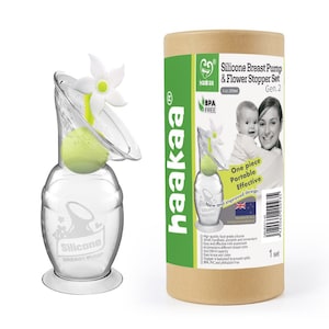 Haakaa Silicone Breast Pump and White Flower Stopper Set 150ml