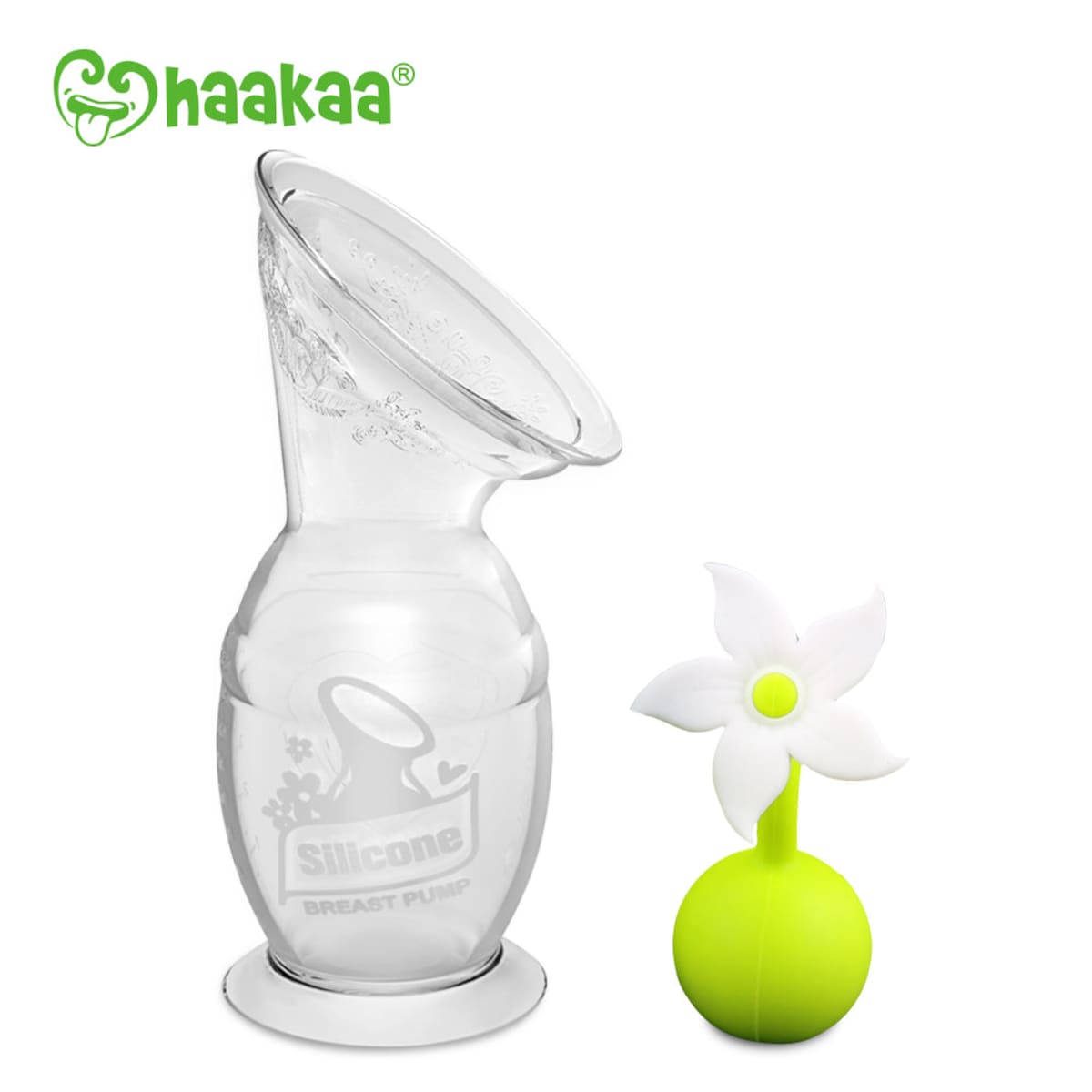 Haakaa Silicone Breast Pump and White Flower Stopper Set 150ml