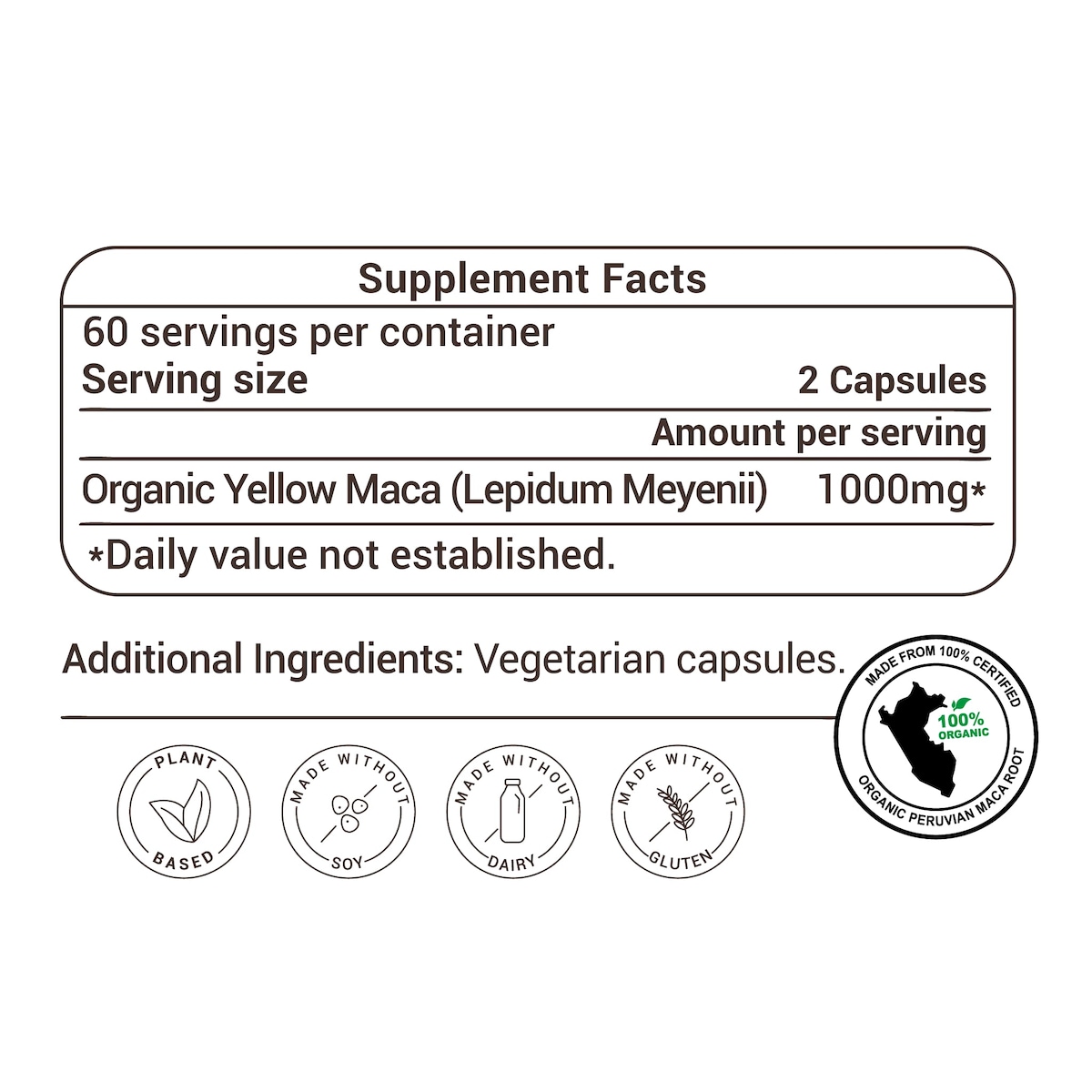 Healthy Llama Organic Yellow Maca 120 Capsules