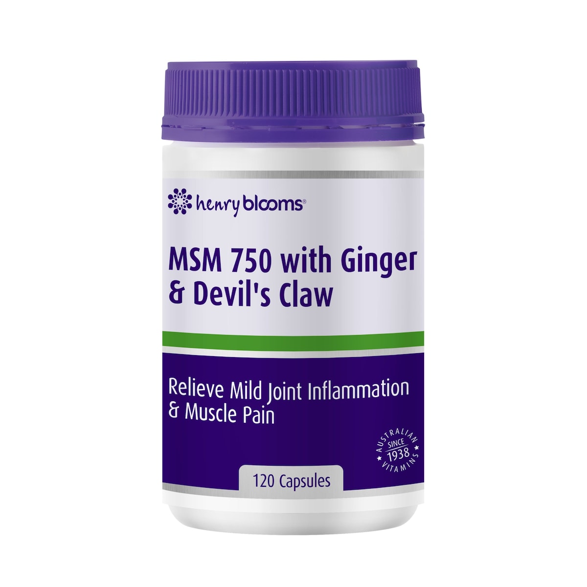 Henry Blooms MSM 750 with Ginger & Devils Claw 120 capsules