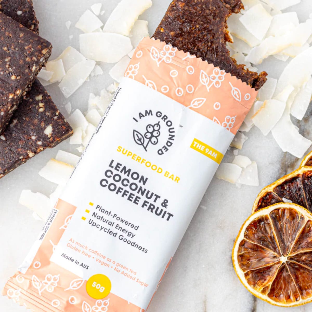 I Am Grounded Superfood Bar Lemon Coconut & Coffee Fruit 50G