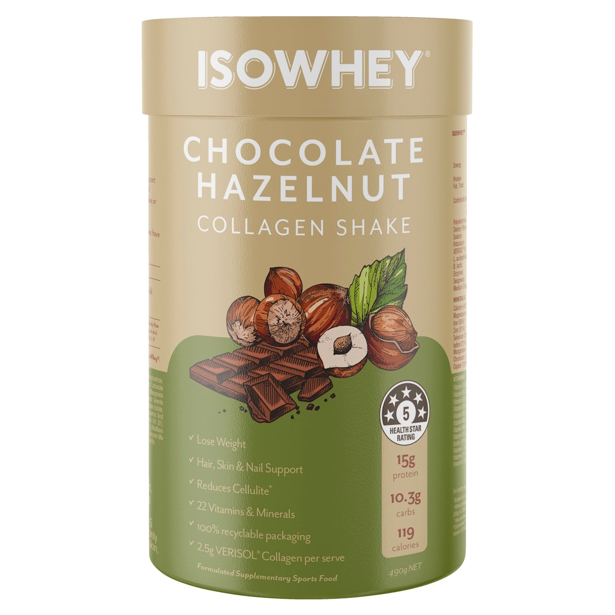 Isowhey Chocolate Hazelnut Collagen Shake 490g Australia