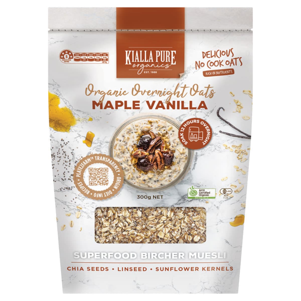 Kialla Organic Overnight Oats Maple Vanilla 300g