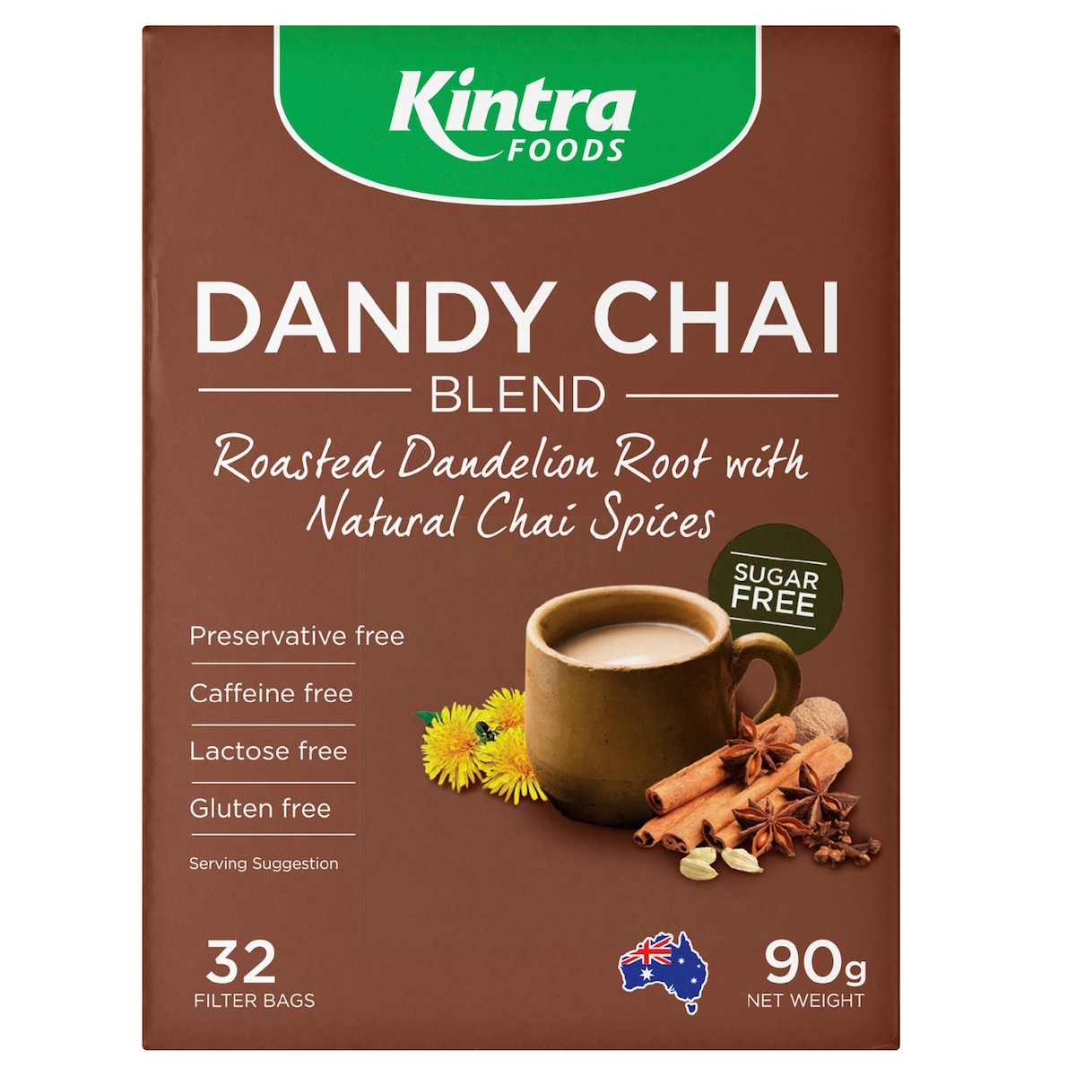 Kintra Foods Roasted Dandelion Chai Blend 32 Tea Bags
