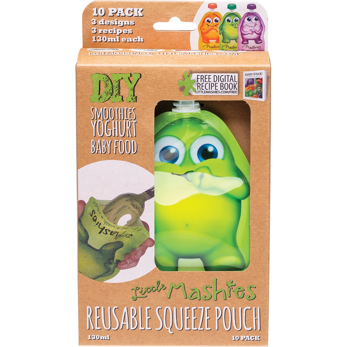 Little Mashies Reusable Squeeze Pouch Mixed Colours 10 x 130ml