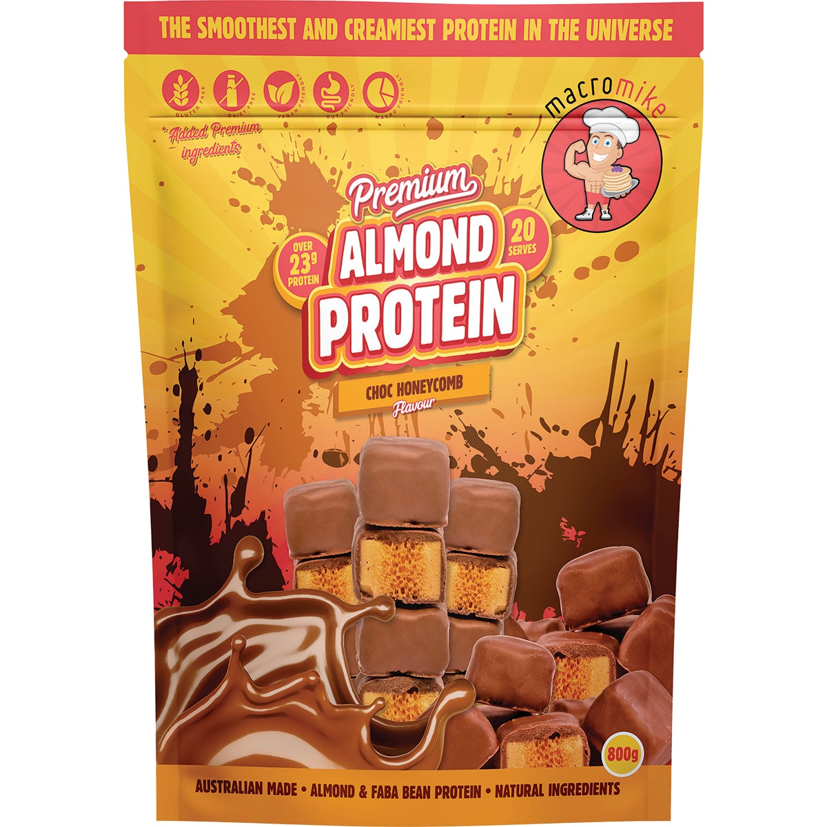 Macro Mike Premium Almond Protein Choc Honeycomb 800g