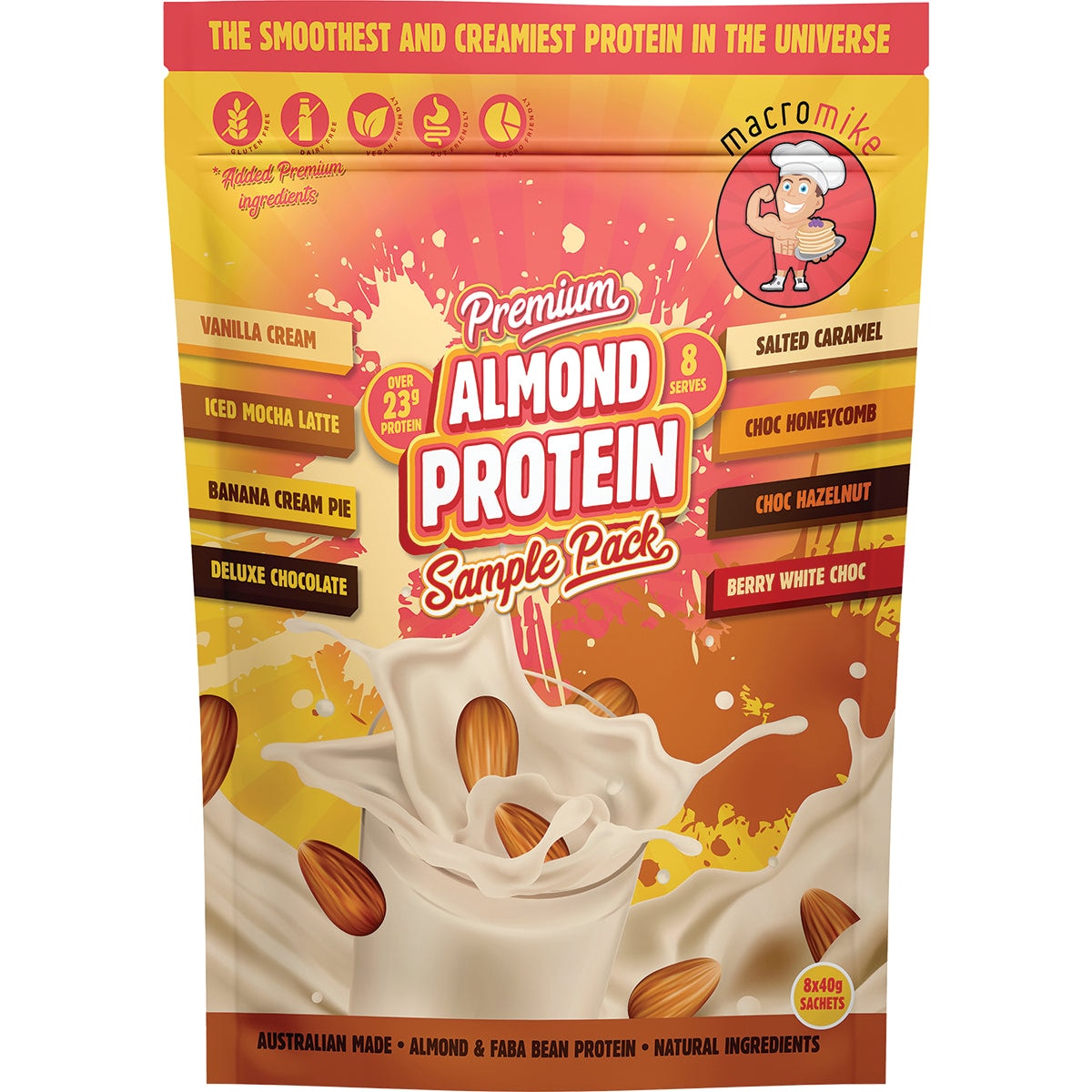 Macro Mike Premium Almond Protein Sample Pack 8 x 40g Australia
