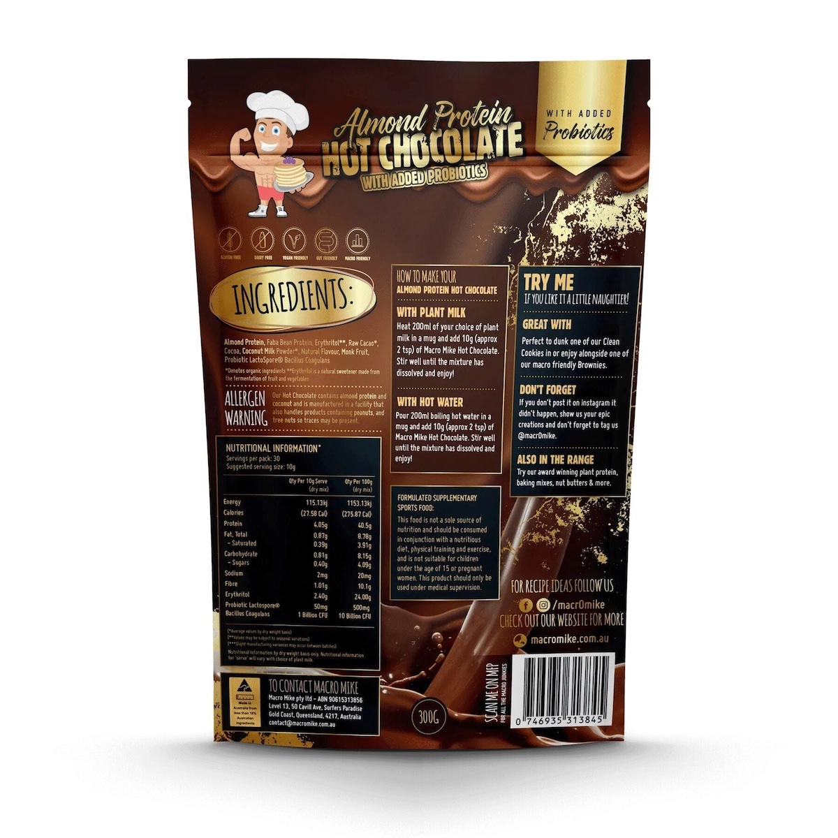 Macro Mike Almond Protein Hot Chocolate With Added Probiotics 300g