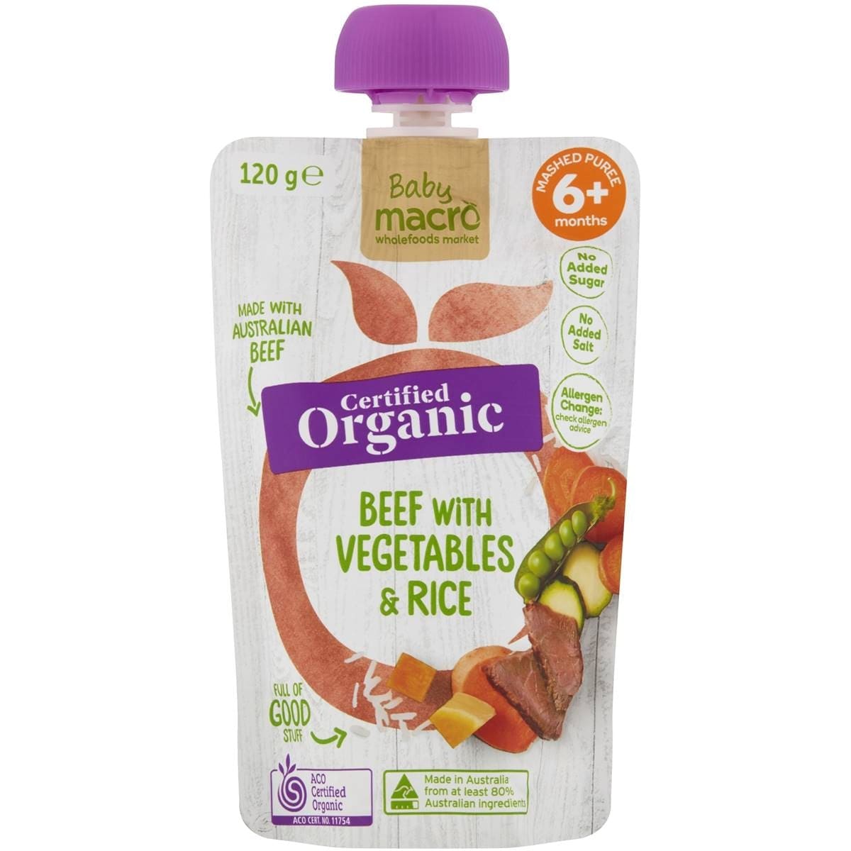 Macro Organic 6 Months+ Beef With Vegetables & Rice 120g