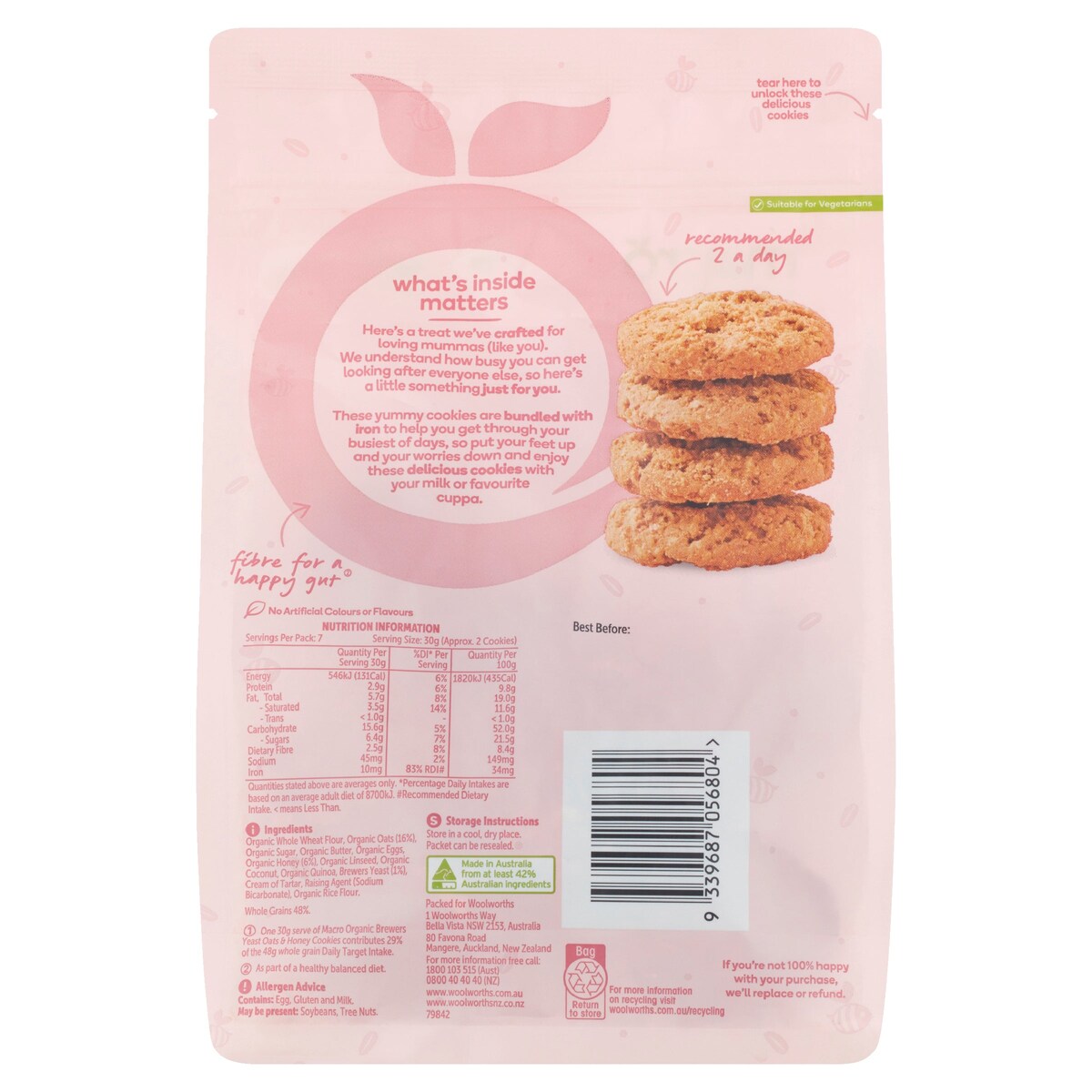 Macro Organic Brewers Yeast Cookies Oat & Honey 210g