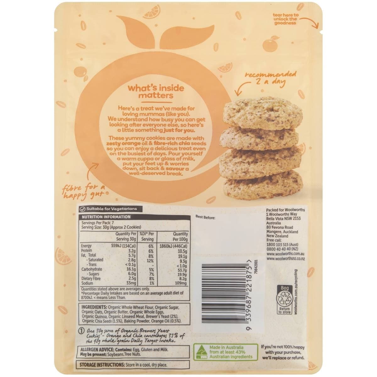 Macro Organic Brewers Yeast Cookies Orange & Chia 210g