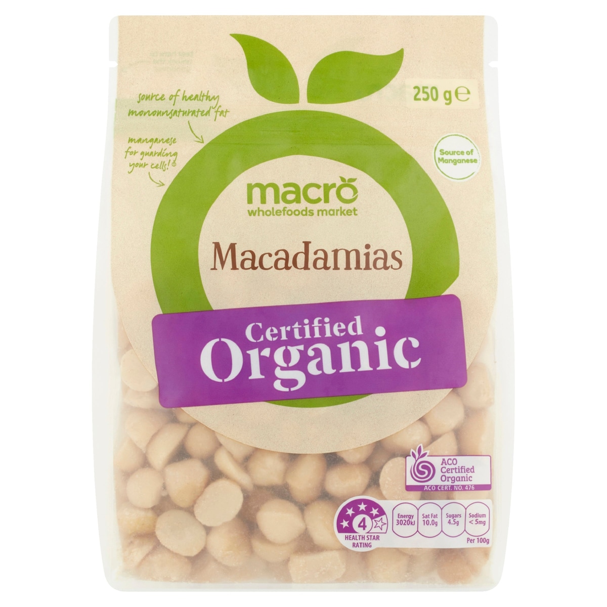 Macro Organic Raw Macadamia 250g