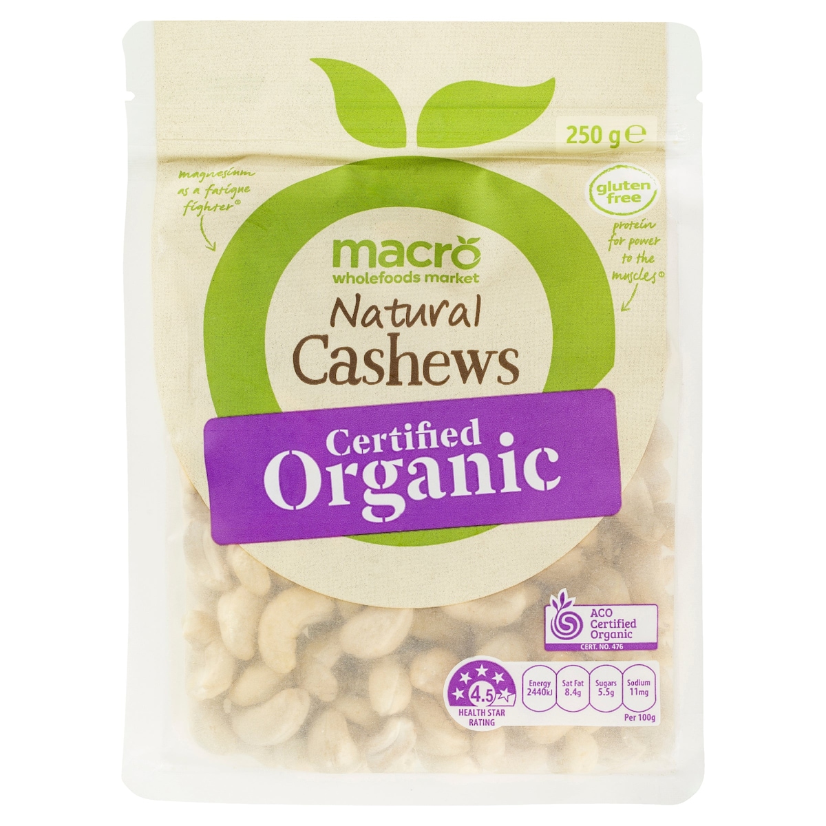 Macro Organic Natural Cashews 250g