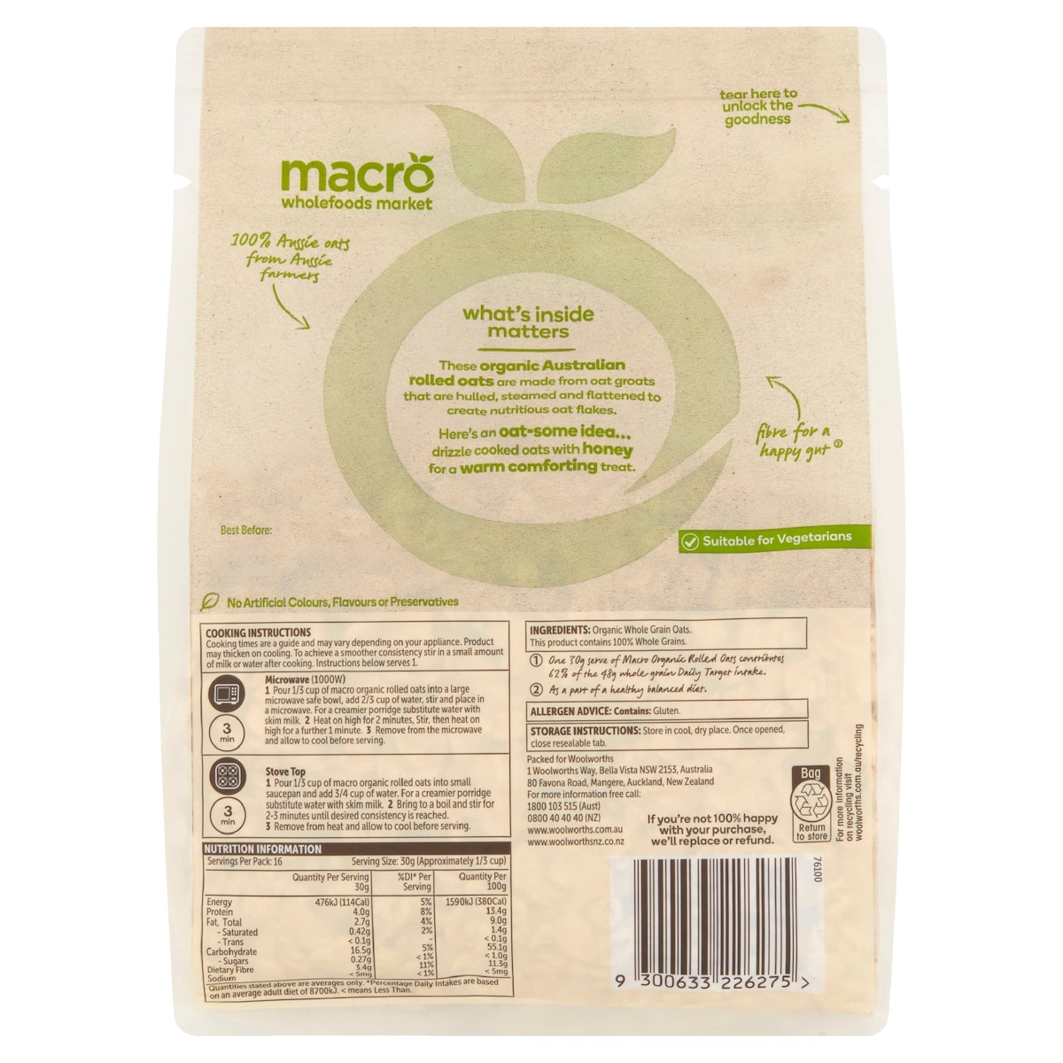 Macro Organic Oats Rolled 500g