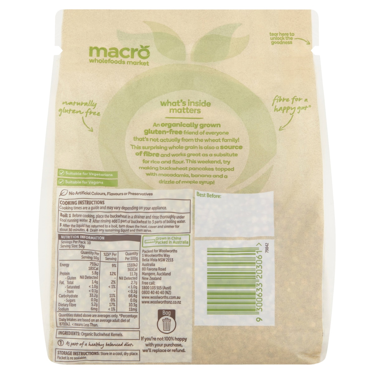 Macro Organic Raw Buckwheat 500g