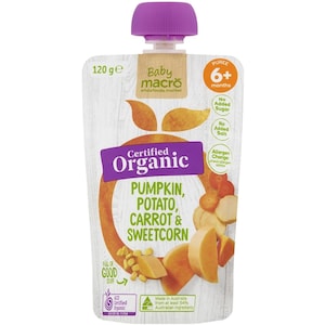 Macro Organic 6 Months+ Pumpkin Potato Carrot & Sweetcorn 120g