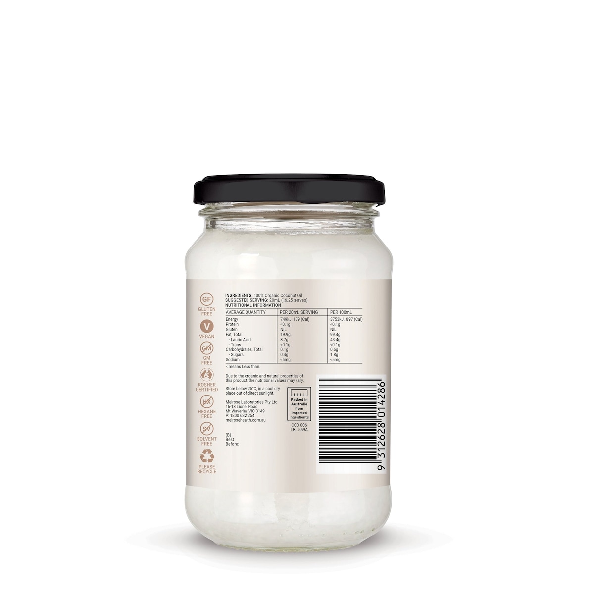 Melrose Organic Flavour Free Coconut Oil 325ml