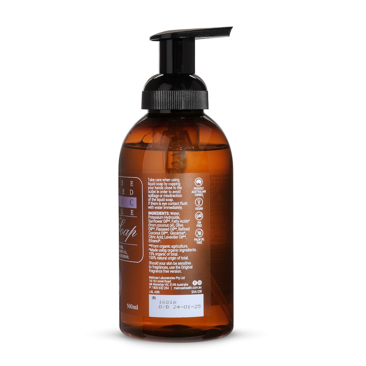 Melrose Organic Castile Liquid Soap Lavender 500ml