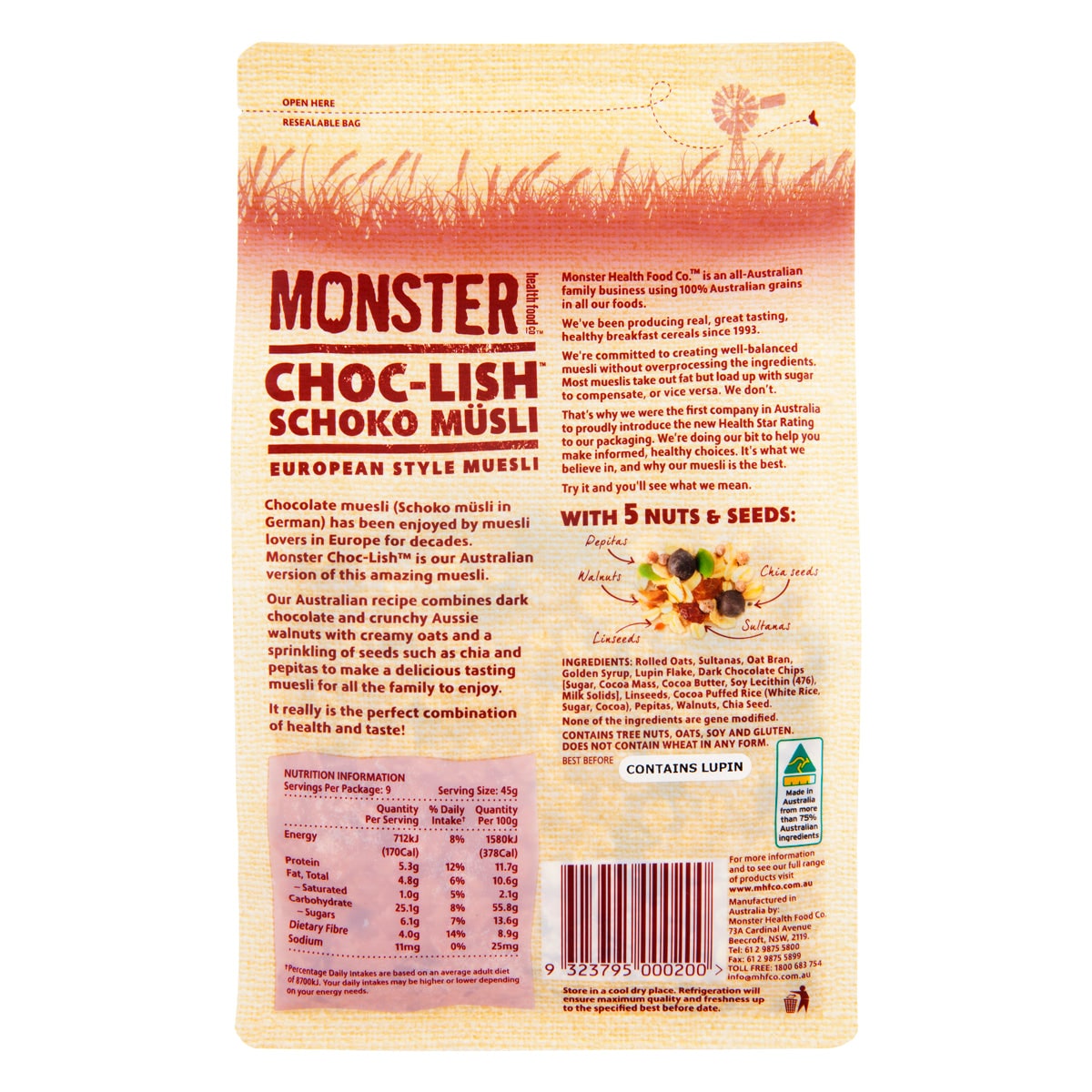 Monster Health Food Co Choc-Lish - Wheat Free 405g