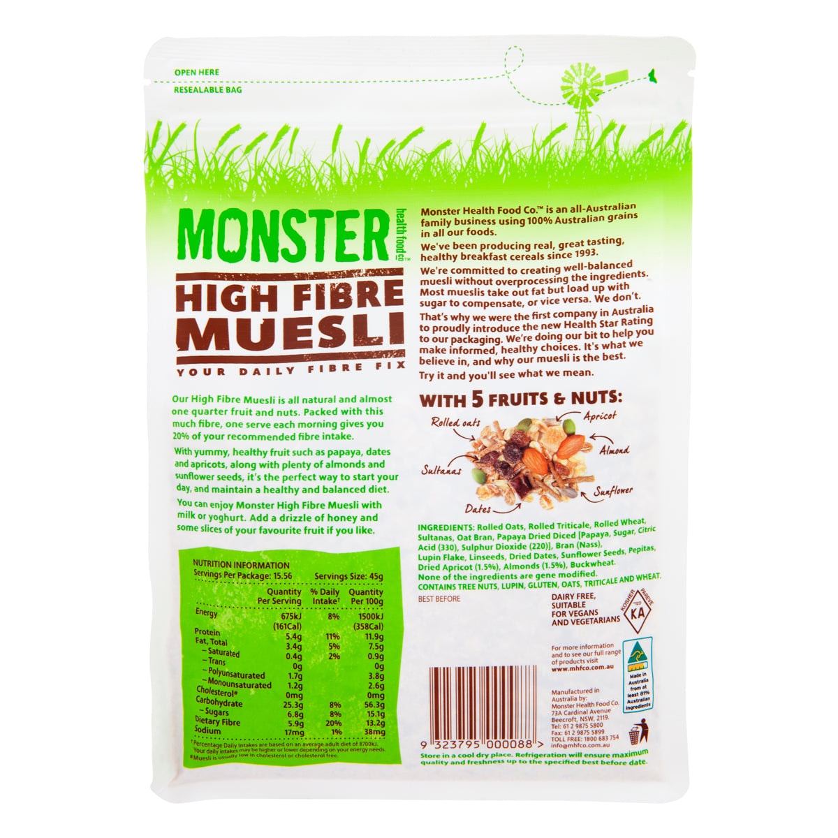 Monster Health Food Co High Fibre Muesli - Dairy Free 700g
