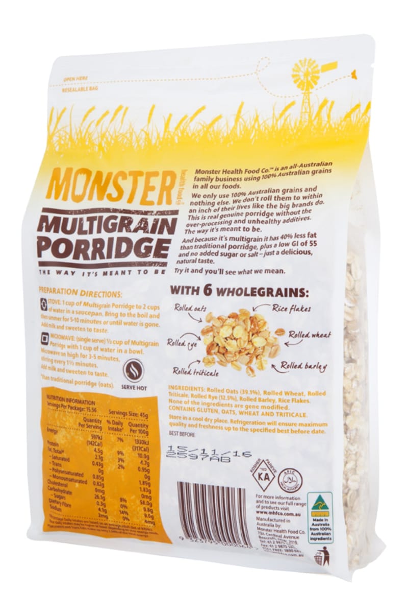 Monster Health Food Co Multigrain Porridge - Low GI Nut Free 700g
