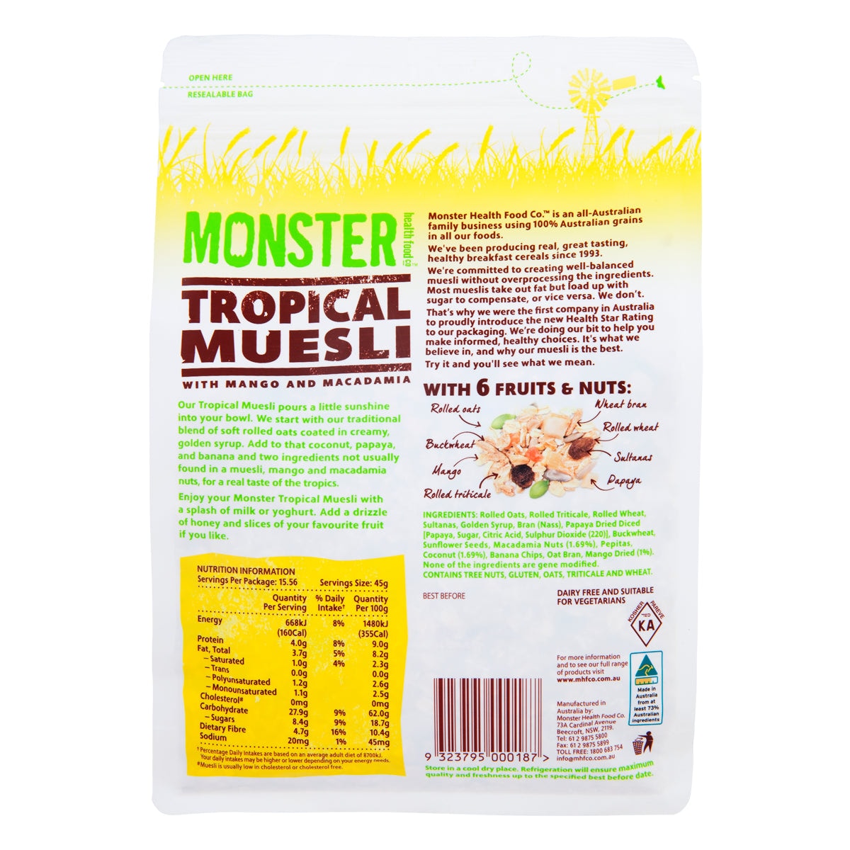 Monster Health Food Co Tropical Muesli Mango Macademia 700g