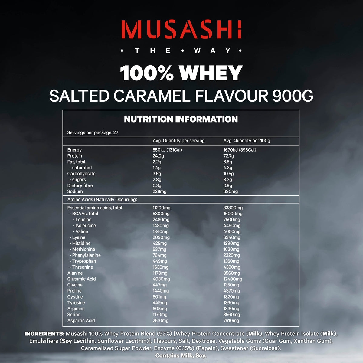 Musashi 100% Whey Protein Powder Salted Caramel Milkshake 900g