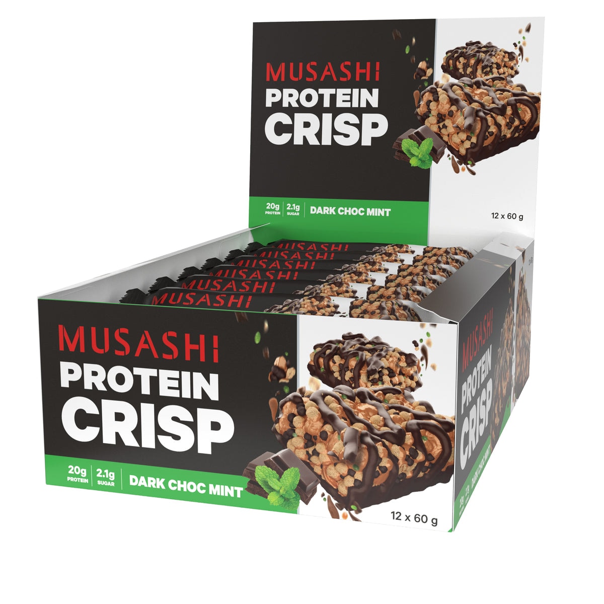 Musashi Dark Choc Mint Protein Crisp Bar 12 x 60g Australia