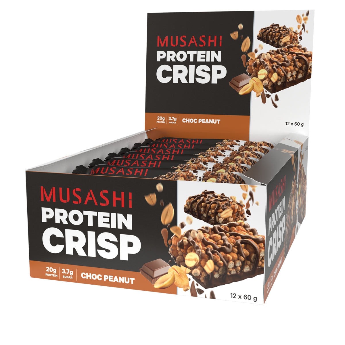 Musashi Choc Peanut Protein Crisp Bar 12 x 60g Musashi