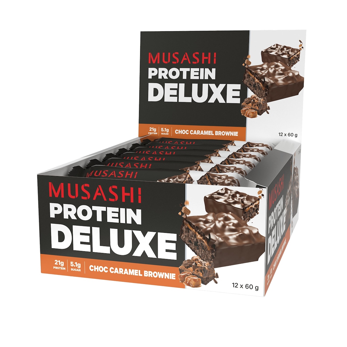 Musashi Deluxe Protein Bar Choc Caramel Brownie 12 x 60g Australia