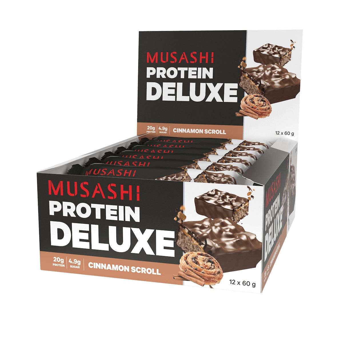 Musashi Deluxe Protein Bar Cinnamon Scroll 12 x 60g Australia
