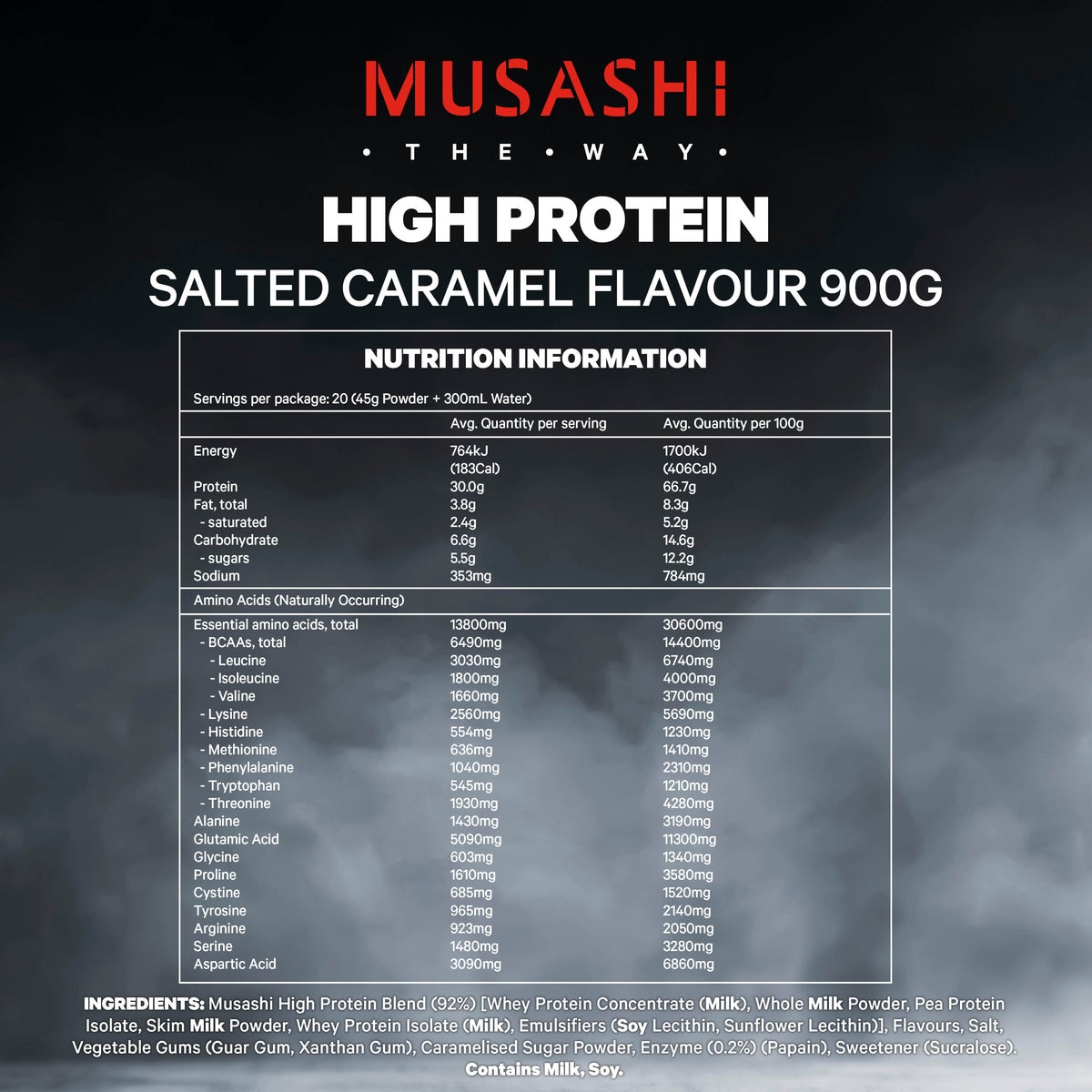 Musashi High Protein Powder Salted Caramel Milkshake 900g