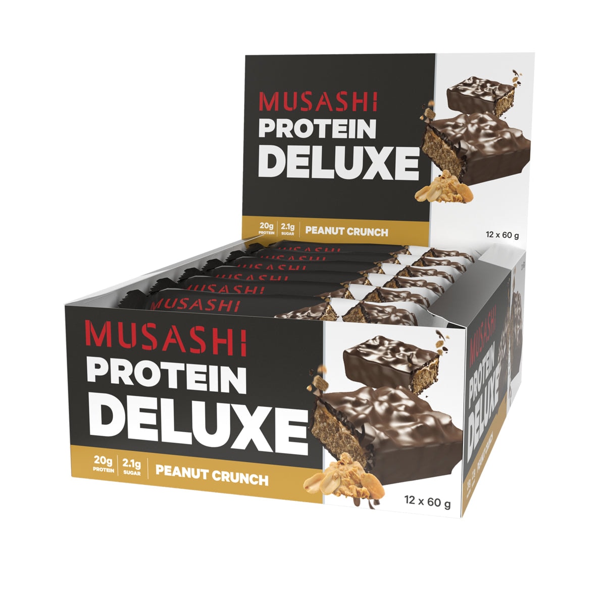 Musashi Deluxe Protein Bar Peanut Crunch 12 x 60g Australia