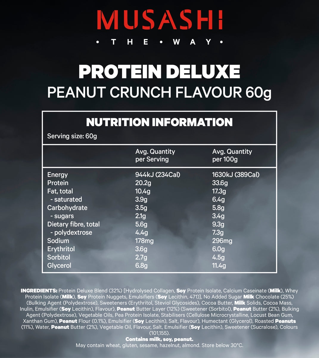 Musashi Deluxe Protein Bar Peanut Crunch 12 x 60g