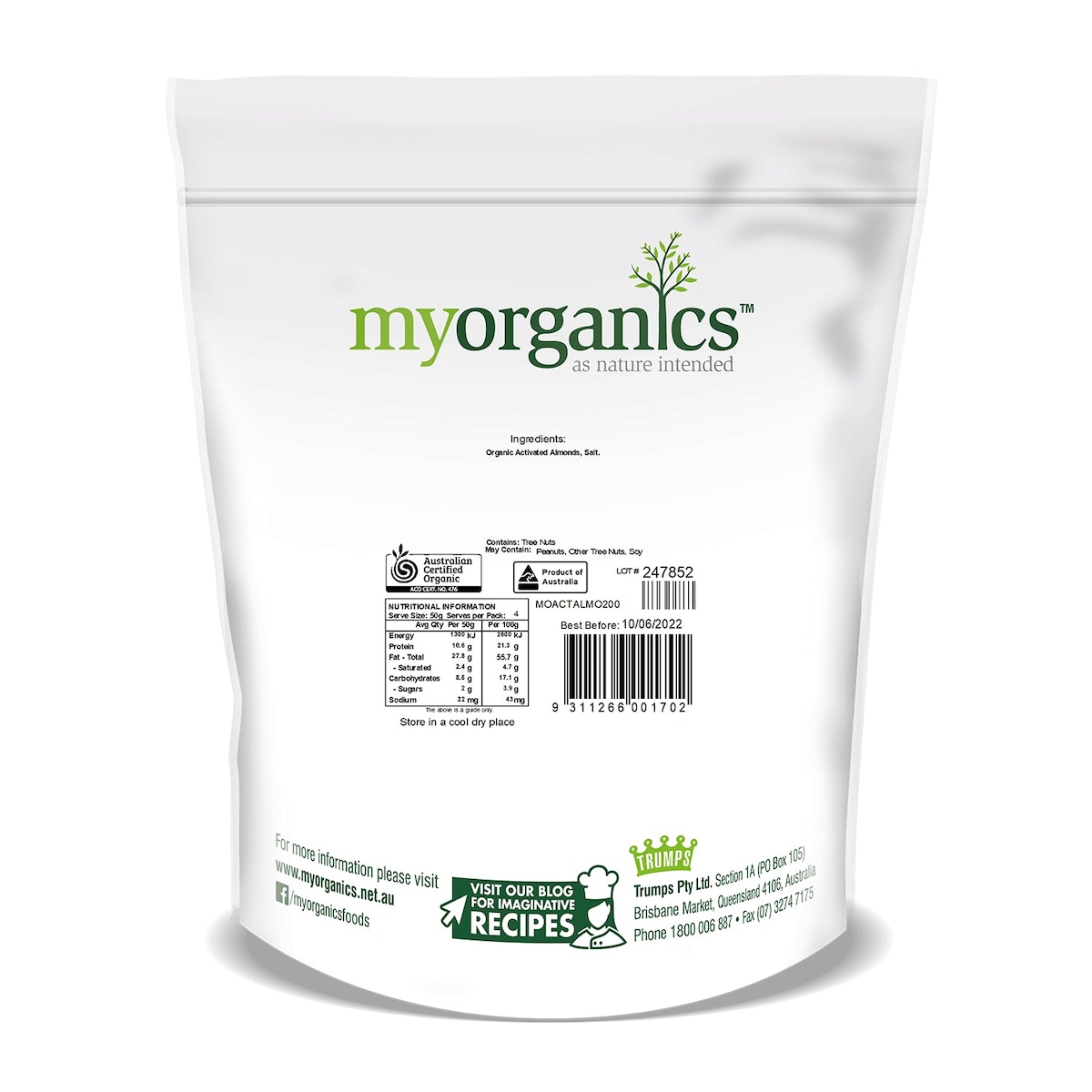 My Organics Organic Activated Almonds 200g
