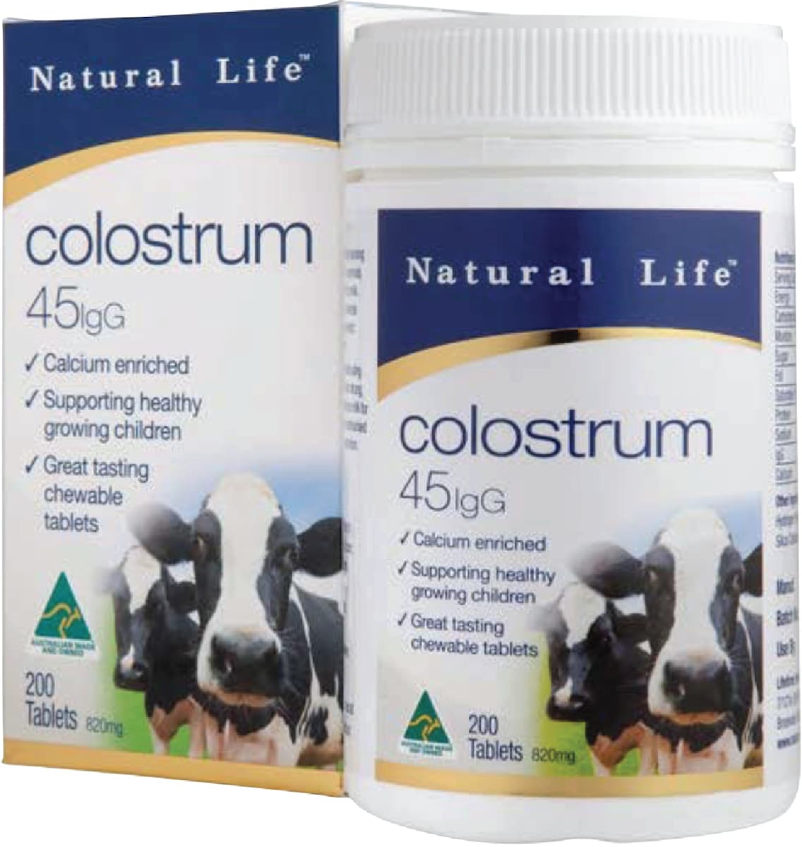 Natural Life Colostrum 45mg IgG 200 chewable tablets Australia